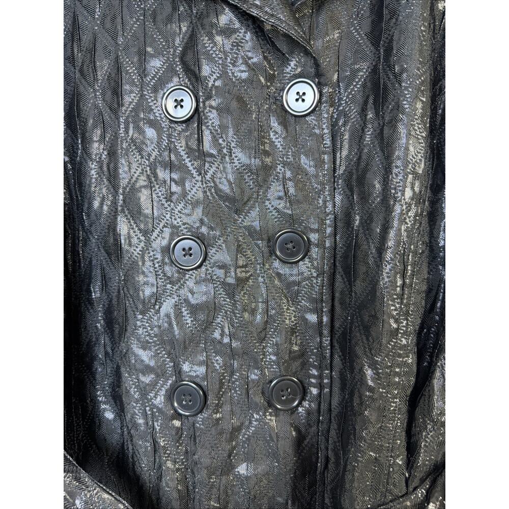 Chico's 3 Small Black Jacket Trench shiny Quilted Lightweight Belted party XL - Picture 5 of 11